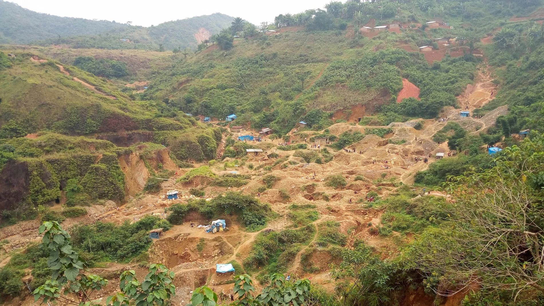 A general view shows an artisanal gold mine near Kamituga