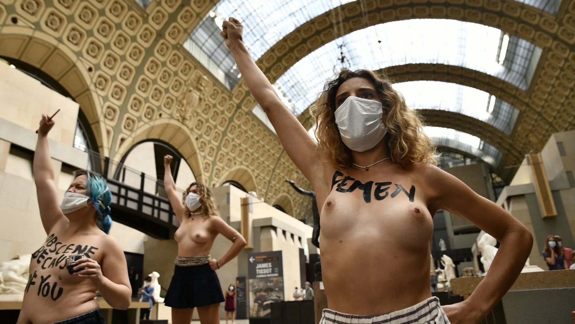 Femen activists demonstrate in Musée d'Orsay