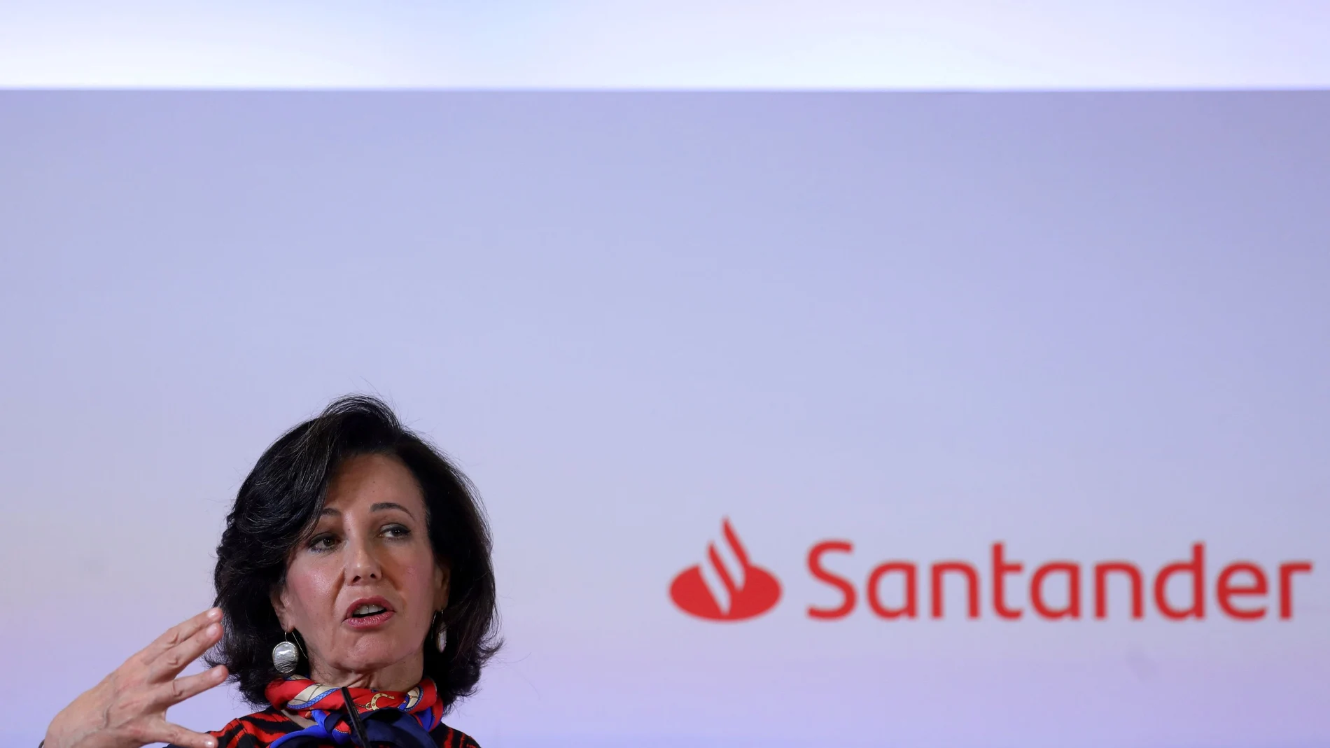 FILE PHOTO: Banco Santander's chairwoman Ana Patricia Botin speaks during the annual results presentation at the bank's headquarters in Boadilla del Monte