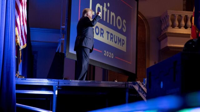 President Donald Trump arrives for a Latinos for Trump Coalition roundtable at Arizona Grand Resort & Spa, Monday, Sept. 14, 2020, in Phoenix. (AP Photo/Andrew Harnik)