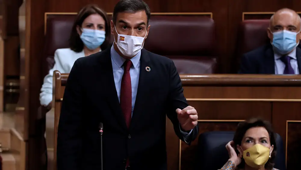 GRAF5183. MADRID, 16/09/2020.- El presidente del Gobierno, Pedro Sánchez durante su intervención en la sesión de control al Gobierno que se celebra este miércoles en el Congreso. EFE/ J.J. Guillén