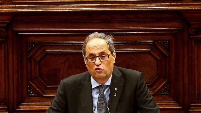 El presidente de la Generalitat, Quim Torra, durante su intervención en el debate de política general que anualmente celebra el Parlament de Cataluña, este miércoles la víspera de que el Tribunal Supremo estudie el recurso contra su inhabilitación.