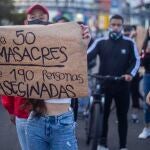 Manifestación celebrada recientemente en Bogotá, para protestar contra las últimas masacres ocurridas en varios departamentos del oeste del país.17/09/2020