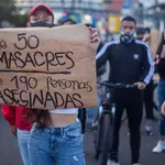 Manifestación celebrada recientemente en Bogotá, para protestar contra las últimas masacres ocurridas en varios departamentos del oeste del país.17/09/2020