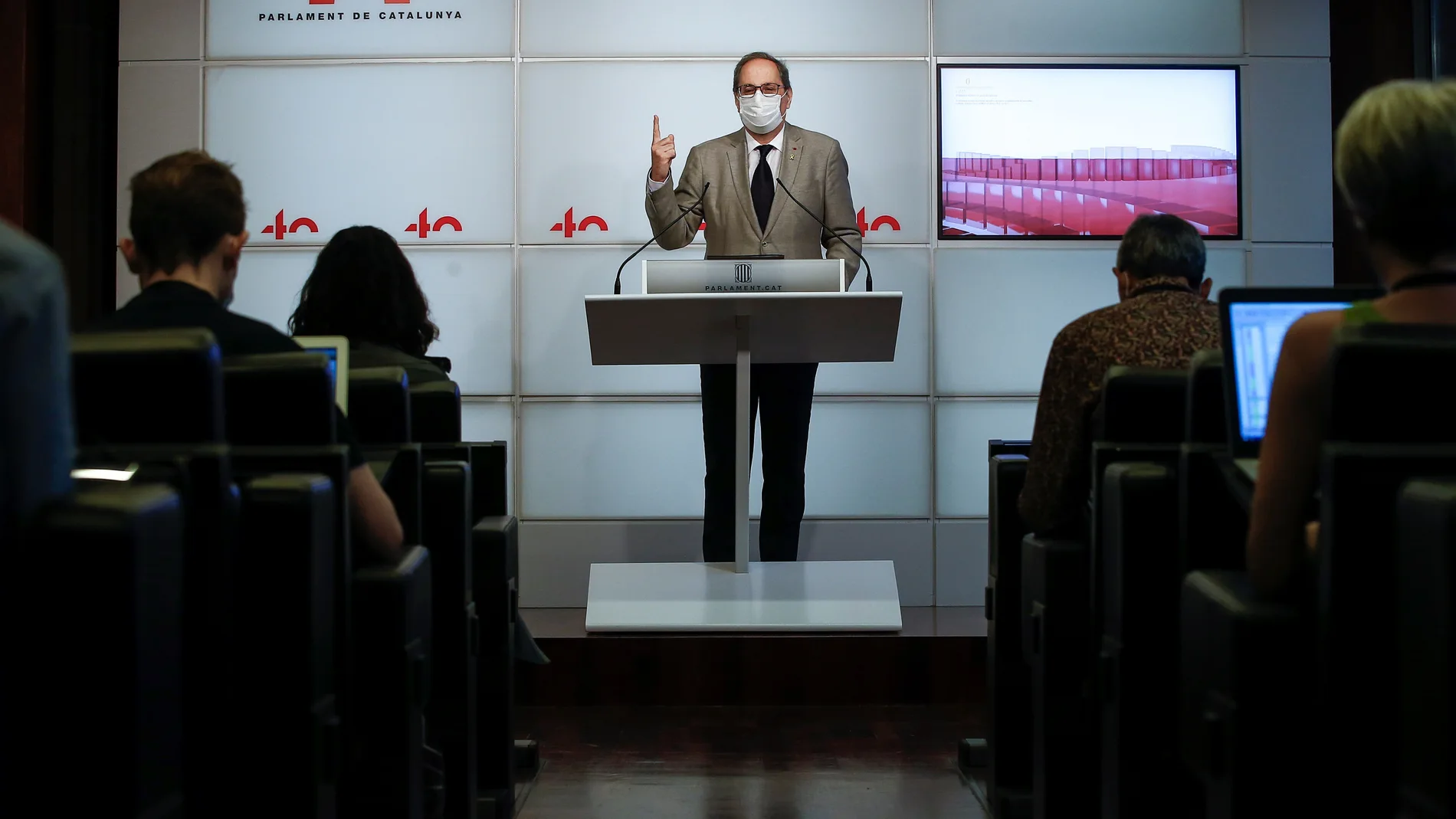 El presidente de la Generalitat, Quim Torra, durante la rueda de prensa que ofreció el viernes