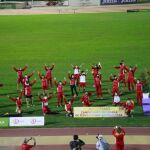 Los integrantes de la selección castellano y leonesa de atletismo celebran la victoria