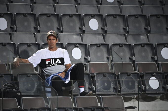 Juan Ignacio Chela, el entrenador de Schwartzman, durante su partido de cuartos de Roma contra Rafa Nadal