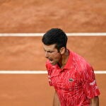 Djokovic celebra un punto en la final del Masters 1.000 de Roma contra el argentino Schwartzman