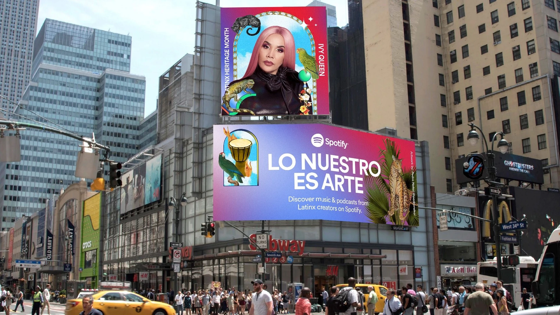 Una valla publicitaria en Nueva York de Spotify que homenajea a la cultura latina en EEUU