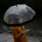 Una persona camina bajo la lluvia protegida con un paragua