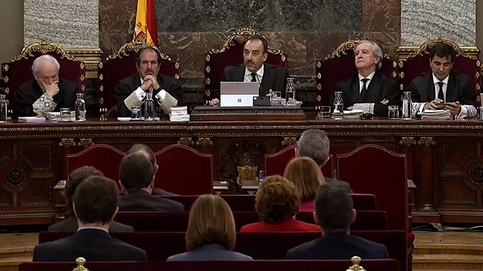 El tribunal del juicio del "procés", durante una de las sesiones de la vista oral celebrada en el Tribunal Supremo