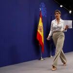 Spain's Labour Minister Yolanda Diaz during a press conference after approving the increase of inter professional minimum salary to 950€ per month, in Madrid.
