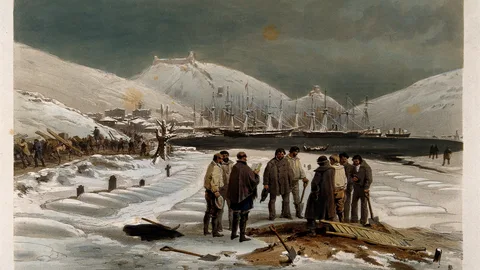 Tumbas en el puerto de Balaclava, litografía de 1855