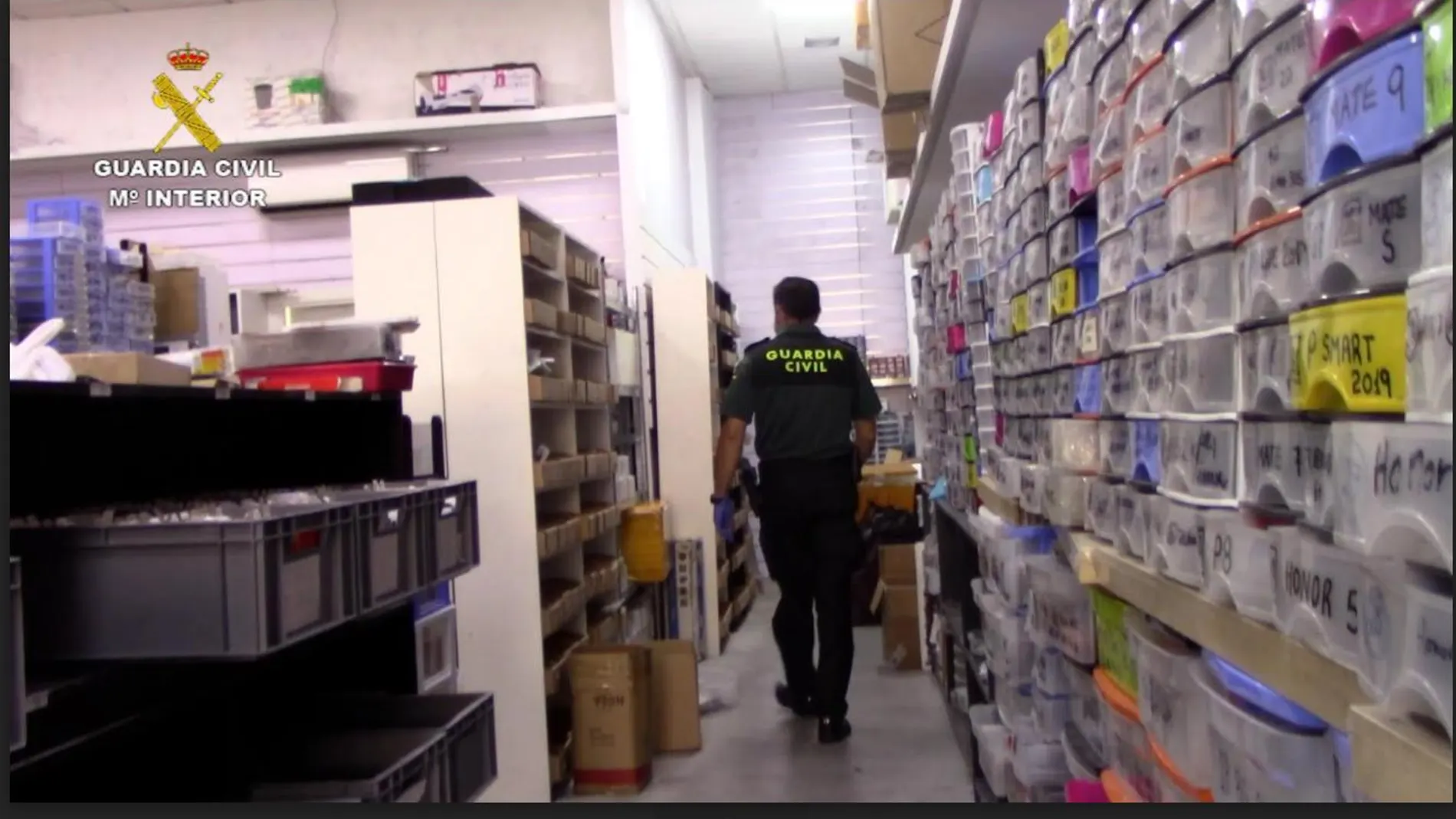 Un agente durante la inspección en búsqueda de los objetos falsificados