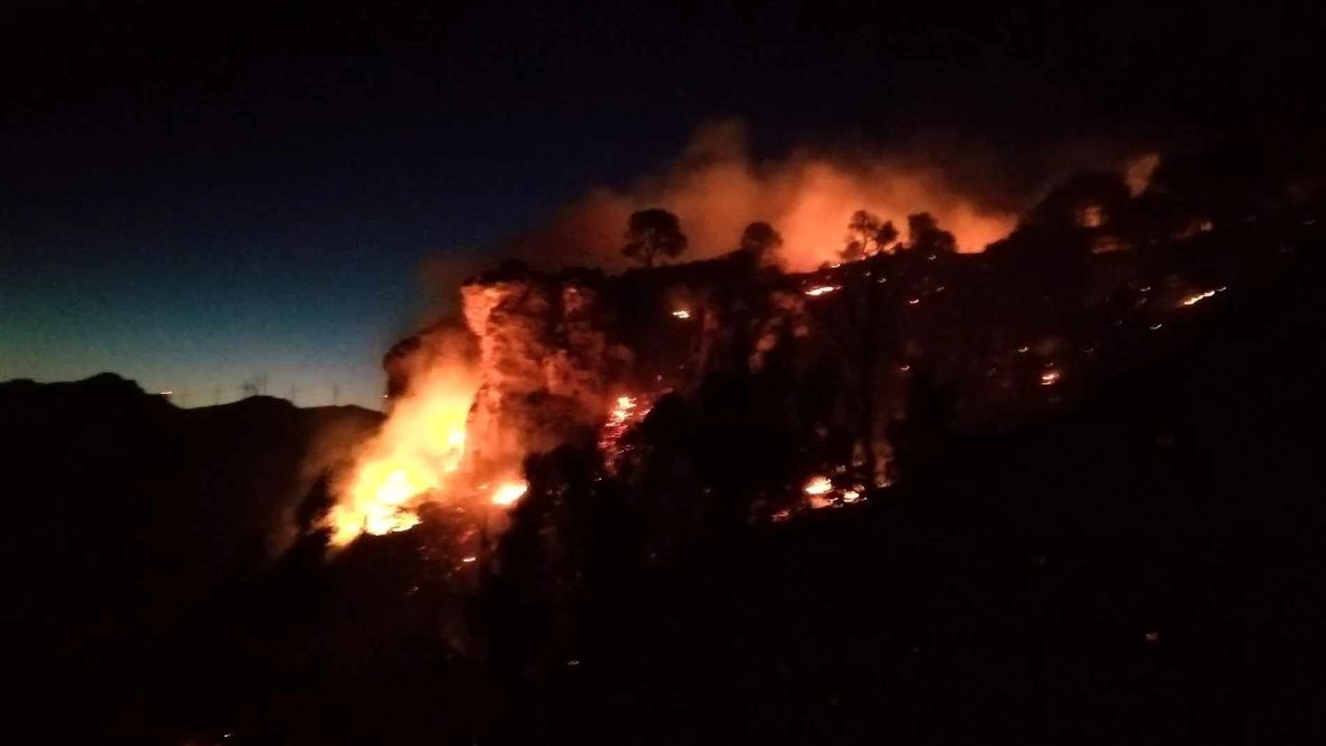 Los Bombers de la Generalitat trabajan un incendio forestal "con mucho potencial" en Vinebre (Tarragona). BOMBERS