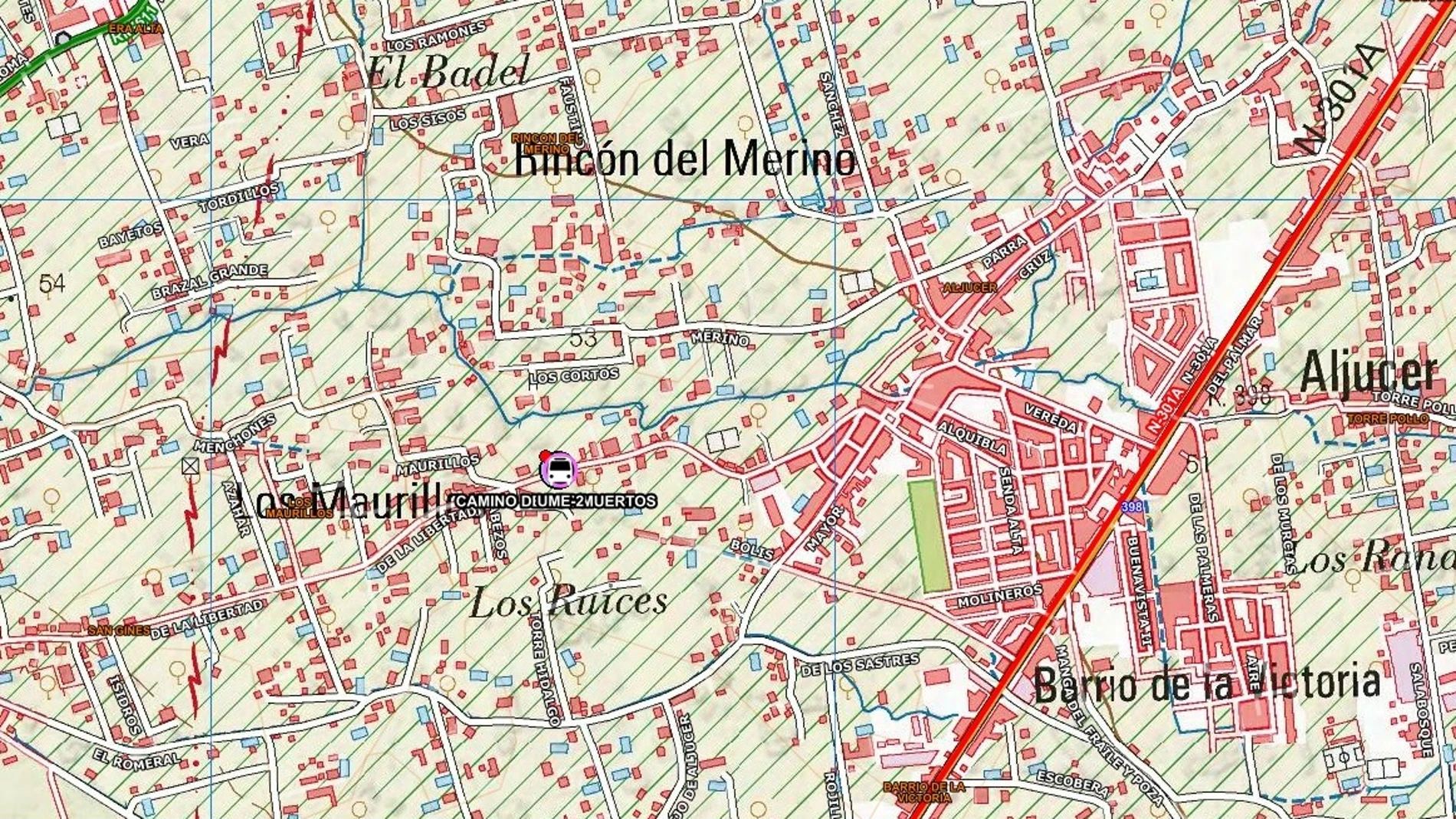 Mapa del lugar en el que ha tenido lugar el atropello de dos mujeres, en la pedanía murciana de Aljúcer