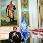 Caracas (Venezuela), 29/09/2020.- A handout photo made available by Miraflores press shows Venezuelan President Nicolas Maduro giving a declaration in Caracas, Venezuela, 29 September 2020. Maduro demanded, before the United Nations, to debate a formula that allows countries with economic sanctions to have a way of accessing financing and international markets. EFE/EPA/Miraflores press HANDOUT HANDOUT EDITORIAL USE ONLY/NO SALES