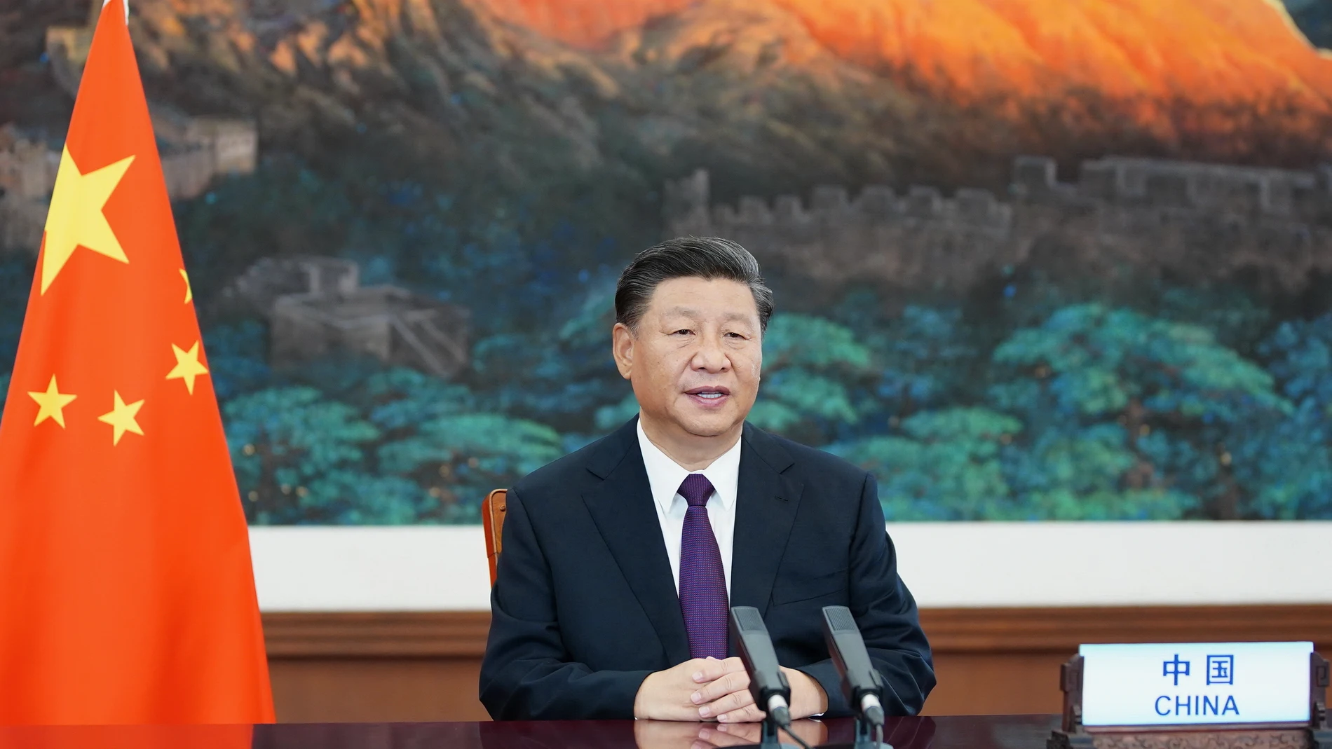 El presidente chino, Xi Jinping, pronuncia un discurso en una reunión de alto nivel celebrada el 21 de septiembre por videoconferencia para conmemorar el 75° aniversario de la ONU