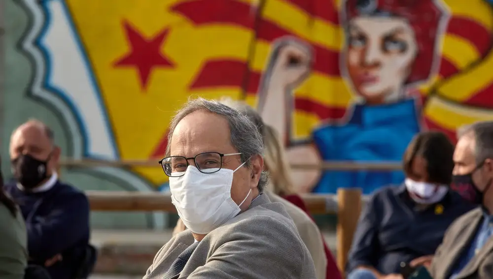 El expresidente de la Generalitat, Quim Torra, durante el acto de conmemoración del tercer aniversario del referéndum unilateral del 1-O