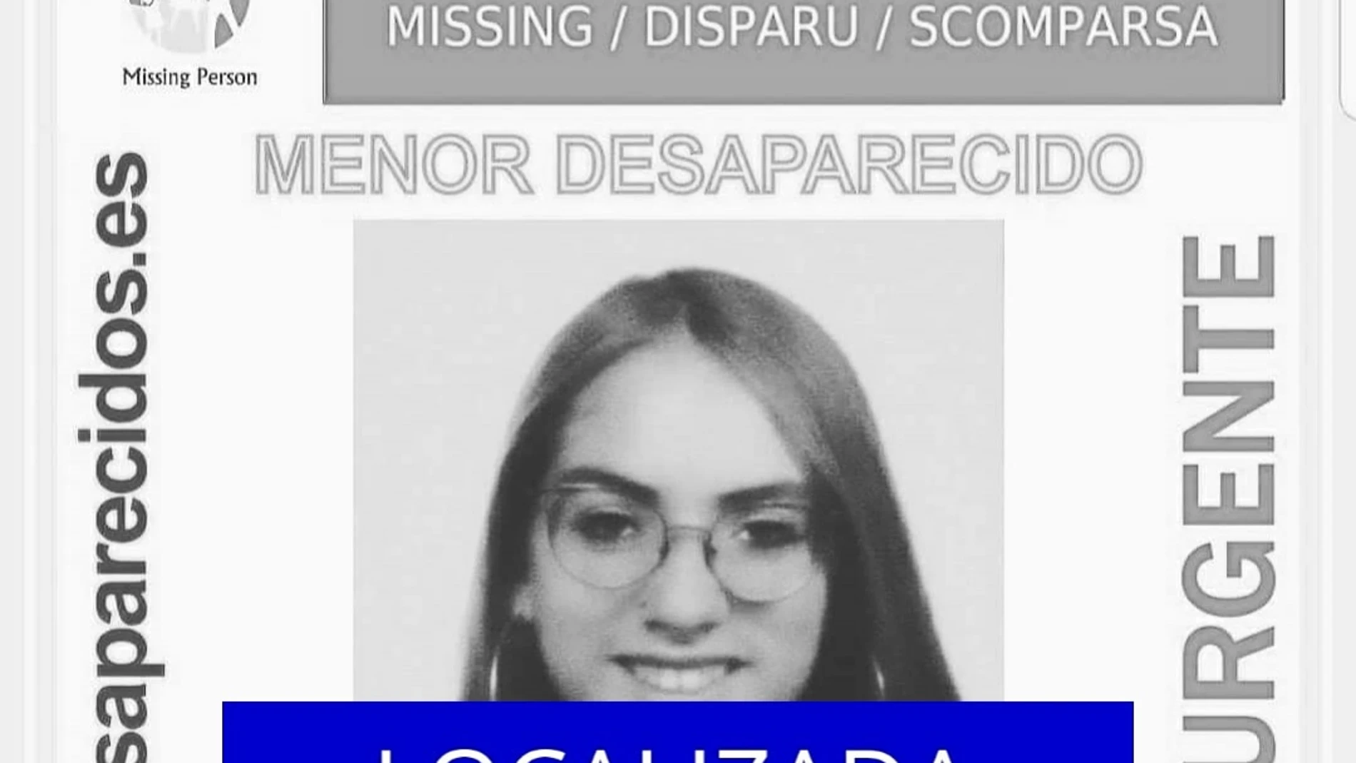Imagen del cartel de la joven, ya localizada esta mañana