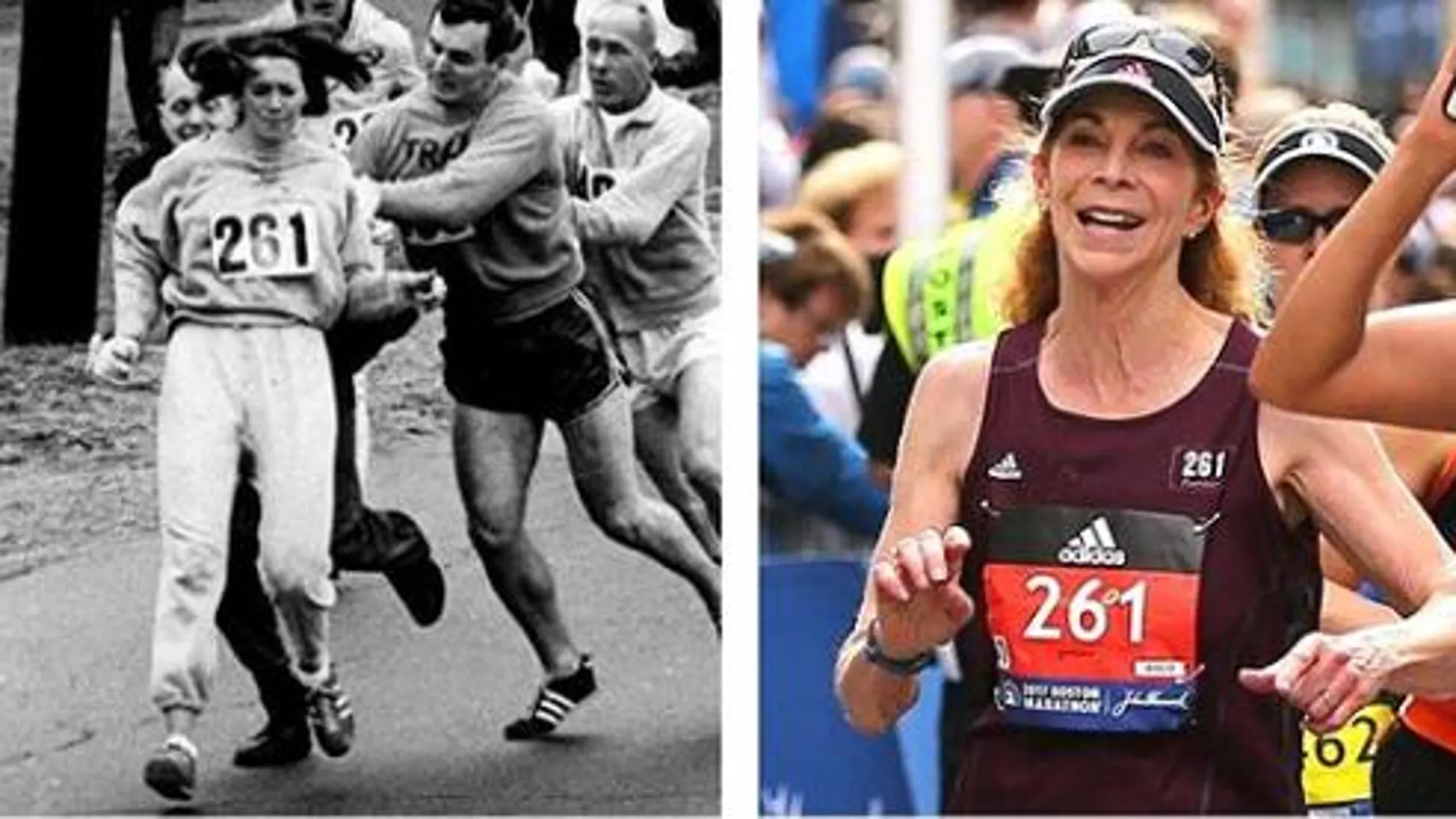 Kathrine Switzer en el Maratón de Boston en 1967 y en 2017.