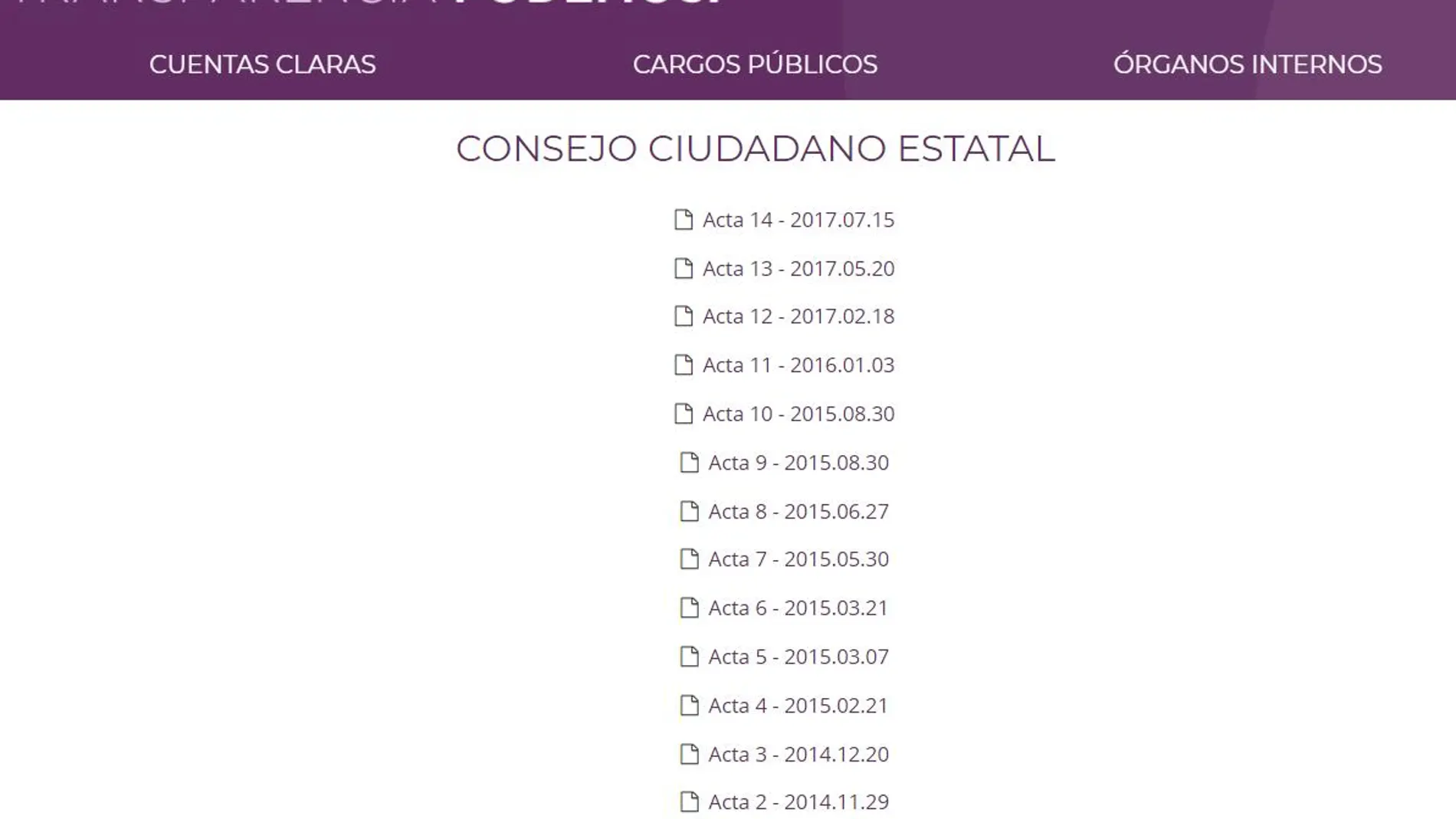 El partido morado lleva tres años sin publicar las actas de las reuniones con sus direcciones