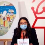 La portavoz y vicepresidenta el Gobierno valenciano, Mónica Oltra, durante la rueda de prensa posterior al Pleno del Consell extraordinario celebrado hoy con motivo del 9 d'Octubre, Día de la Comunitat Valenciana