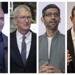 El fundador de Amazon, Jeff Bezos, el CEO de Apple, Tim Cook, de Google, Sundar Pichai y de Facebook, Mark Zuckerberg