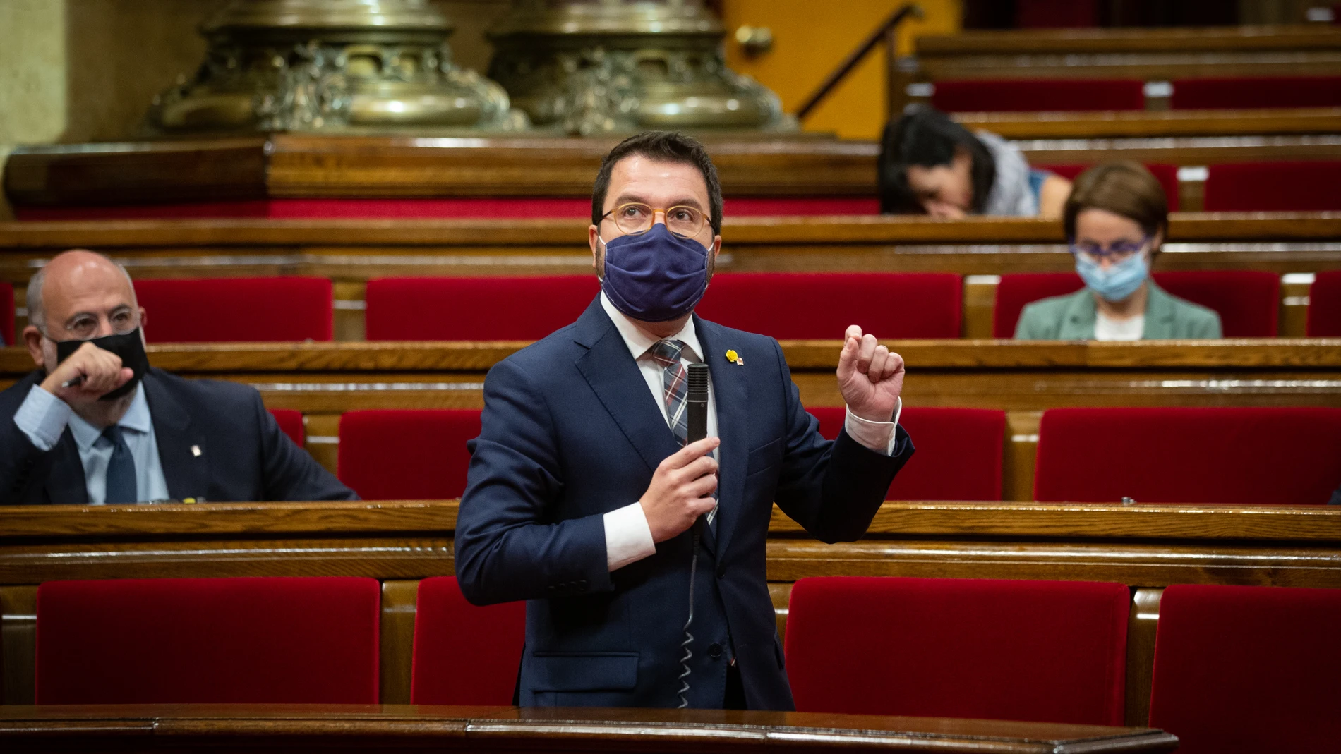 El vicepresidente en funciones de presidente de la Generalitat, Pere Aragonès, interviene durante la primera sesión de control Govern en funciones en el Parlament de Cataluña, en Barcelona, Catalunya, (España), a 7 de octubre. En esta sesión, la primera tras el cese de Torra, la oposición formulará la mayor parte de sus preguntas al vicepresidente, Pere Aragonès, y se centrará, sobre todo y una vez más, en la gestión de la crisis sanitaria del Covid-19.07 OCTUBRE 2020;BARCELONA;CATALUNYA;GOVERN;CATALUÑADavid Zorrakino / Europa Press07/10/2020