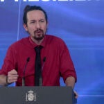El vicepresidente segundo del Gobierno, Pablo Iglesias, ayer en su intervención en la presentación del "Plan de Recuperación, Transformación y Resiliencia de la economía española", presentado esta mañana por el presidente del Gobierno, Pedro Sánchez.