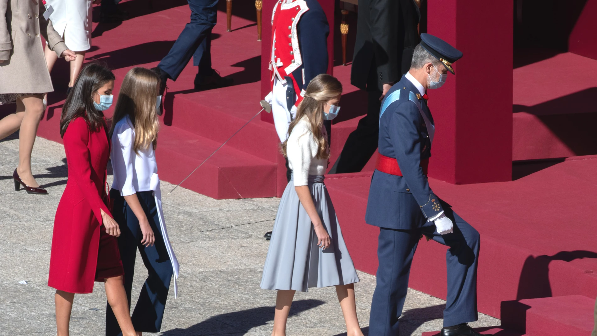 La Familia Real durante el acto que se celebra en la plaza de la Armería del Palacio Real con motivo del Día de la Fiesta Nacional o Día de la Hispanidad, en Madrid (España), a 12 de octubre de 2020. Ep