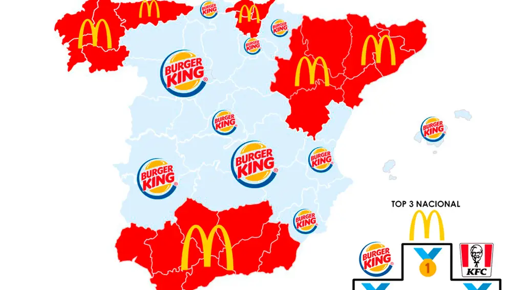 Mapa de las marcas favoritas de comida rápida en España