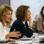 La ministra de Trabajo, Yolanda Díaz; la ministra portavoz y de Hacienda, María Jesús Montero; y la ministra de Igualdad, Irene Montero, en imagen de archivo