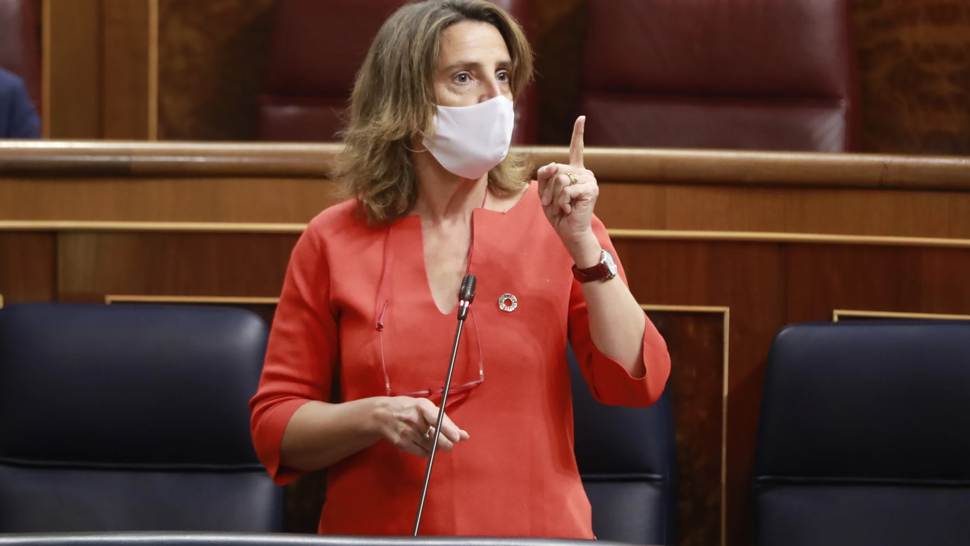 La vicepresidenta cuarta del Gobierno, Teresa Ribera, interviene durante una sesión de control al Gobierno en el Congreso