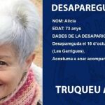 La madre de Jaume Collboni en el cartel difundido por los Mossos