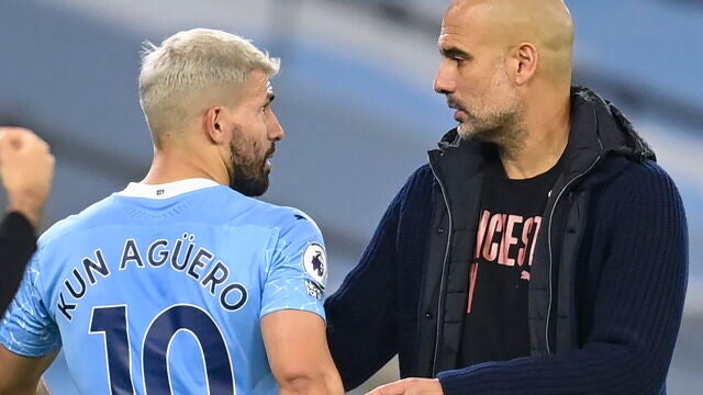 Sergio 'Kun' Agüero y Pep Guardiola.