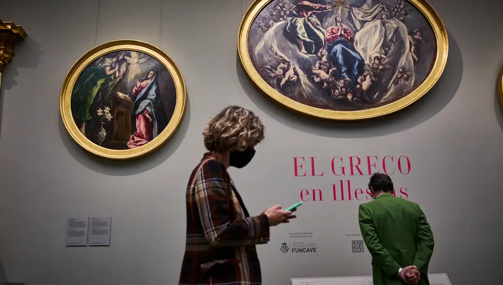 Aspecto de la exposición 'El Greco en Illescas', las cinco obras del Greco que se conservan en el Santuario de Nuestra Señora de la Caridad de Illescas de las que se ha hecho anfitrión el Museo Nacional del Prado, muestra que se ha presentado este lune
