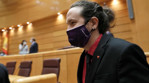 El vicepresidente segundo del Gobierno, Pablo Iglesias, a su llegada a una sesión de control al Gobierno en el Senado