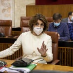 La secretaria general del PSOE-A, Susana Díaz, en el Parlamento, donde esta semana protagonizó un choque con Vox