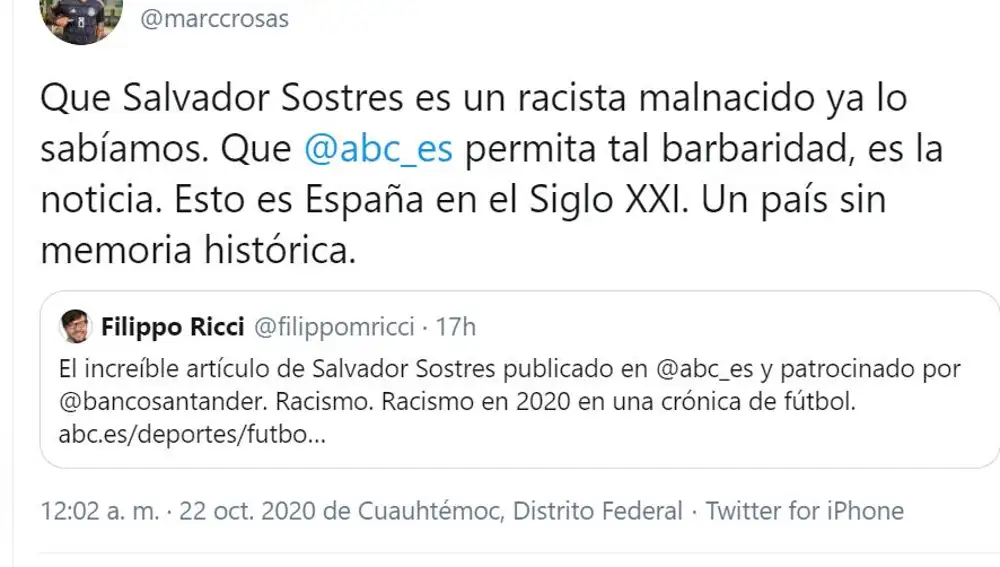 Marc Crosas ha atacado a Sostres en Twitter