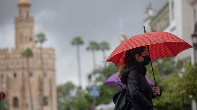 Una mujer bajo su paraguas durante una jornada de lluvia en Sevilla