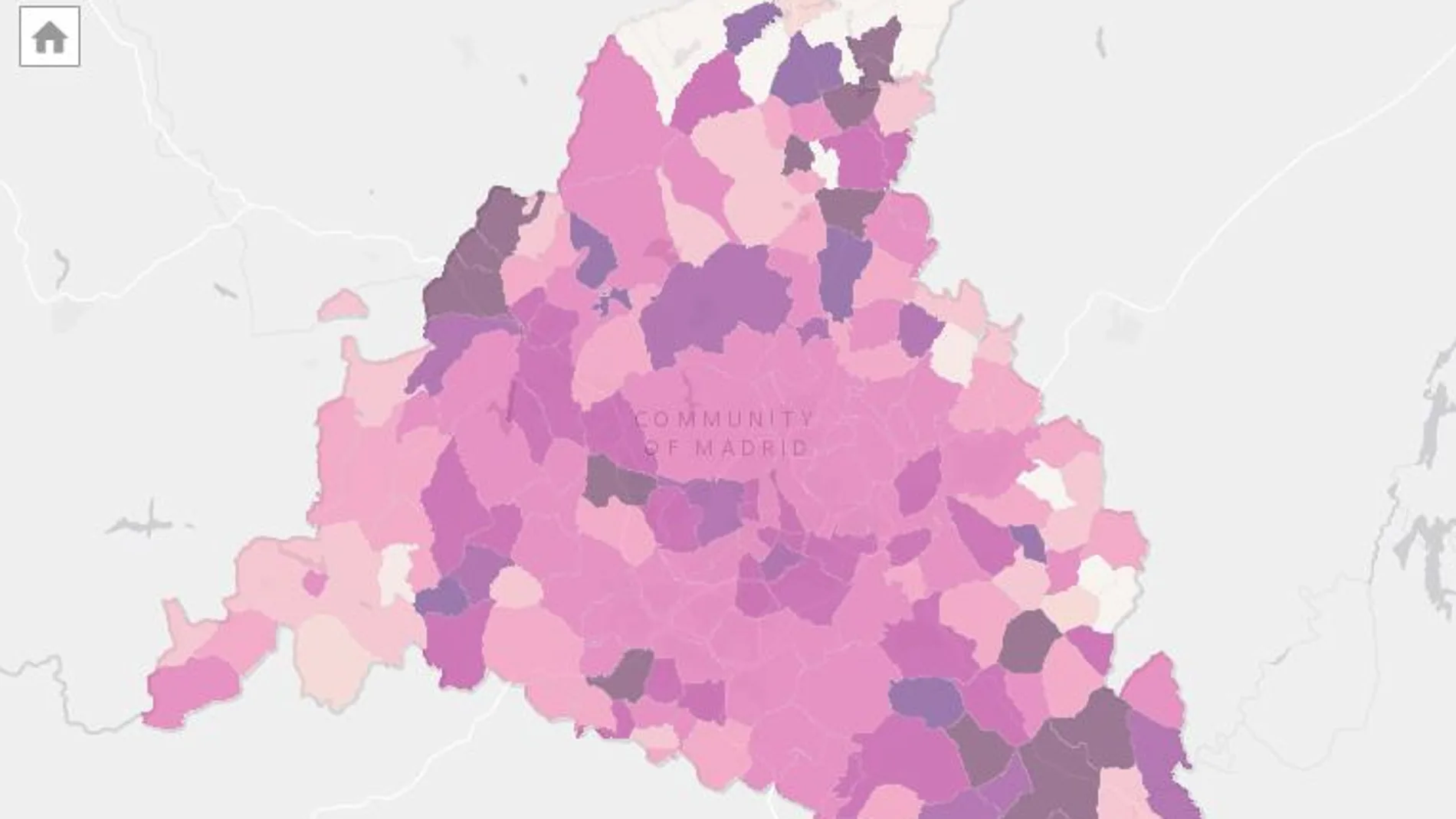 Mapa de la Comunidad de Madrid dividido en las zonas básicas de salud