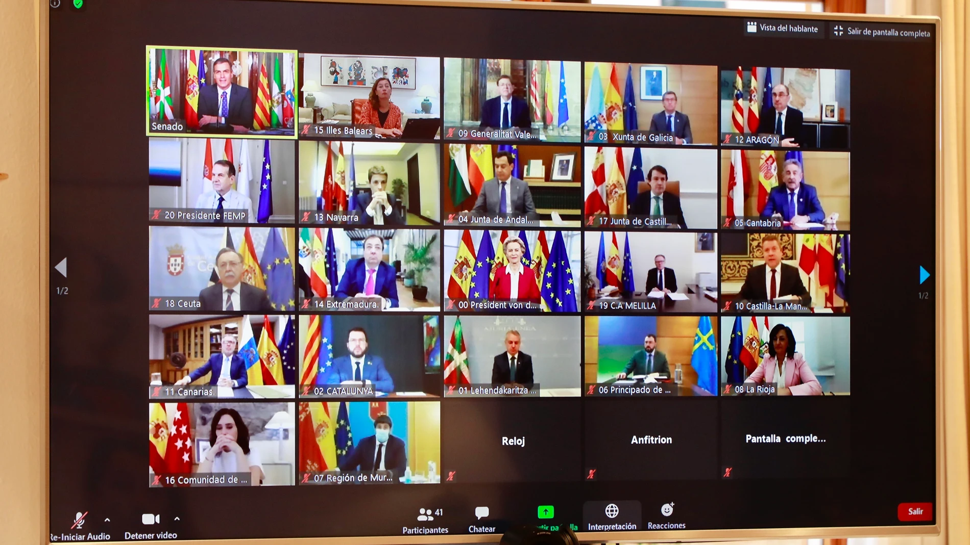 Imágenes de la presidenta Armengol durante la XXII Conferencia de Presidentes Autonómicos.CAIB26/10/2020