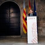 El presidente de la Generalitat Valenciana, Ximo Puig, durante la rueda de prensa que ha ofrecido tras participar en la Conferencia de Presidentes