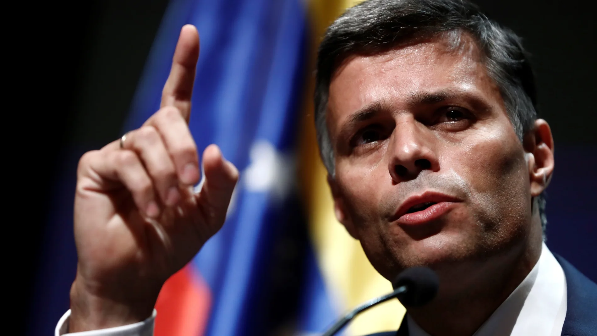 El líder opositor venezolano Leopoldo López durante una rueda de prensa en Madrid