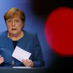 La canciller alemana Angela Merkel durante la rueda de prensa posterior