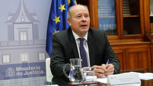 MADRID, 29/10/2020.- El ministro de Justicia, Juan Carlos Campo, durante la reuni�n por videdo conferencia con los abogados del Estado que reclamaron ante la justicia gallega el Pazo de Meir�s para el Estado,hoy en Madrid