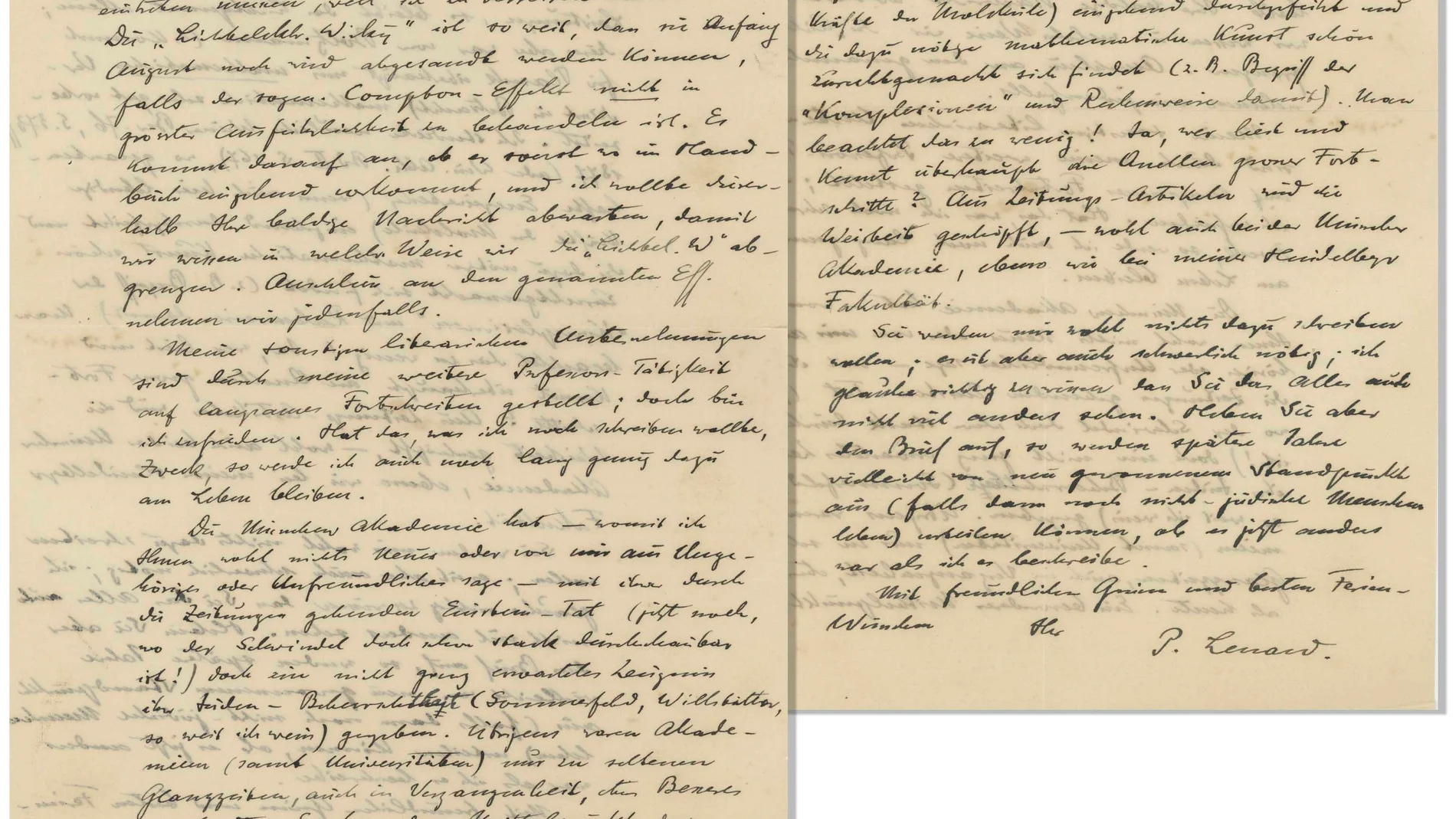 Carta escrita y firmada por el Nobel Philipp Lenard