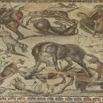 Villa romana de la Olmeda en Pedrosa de la Vega (Palencia), detalle de caza del mosaico del oecus