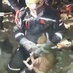 Aparatoso rescate de un gato atrapado bajo los escombros en Esmirna, Turquía